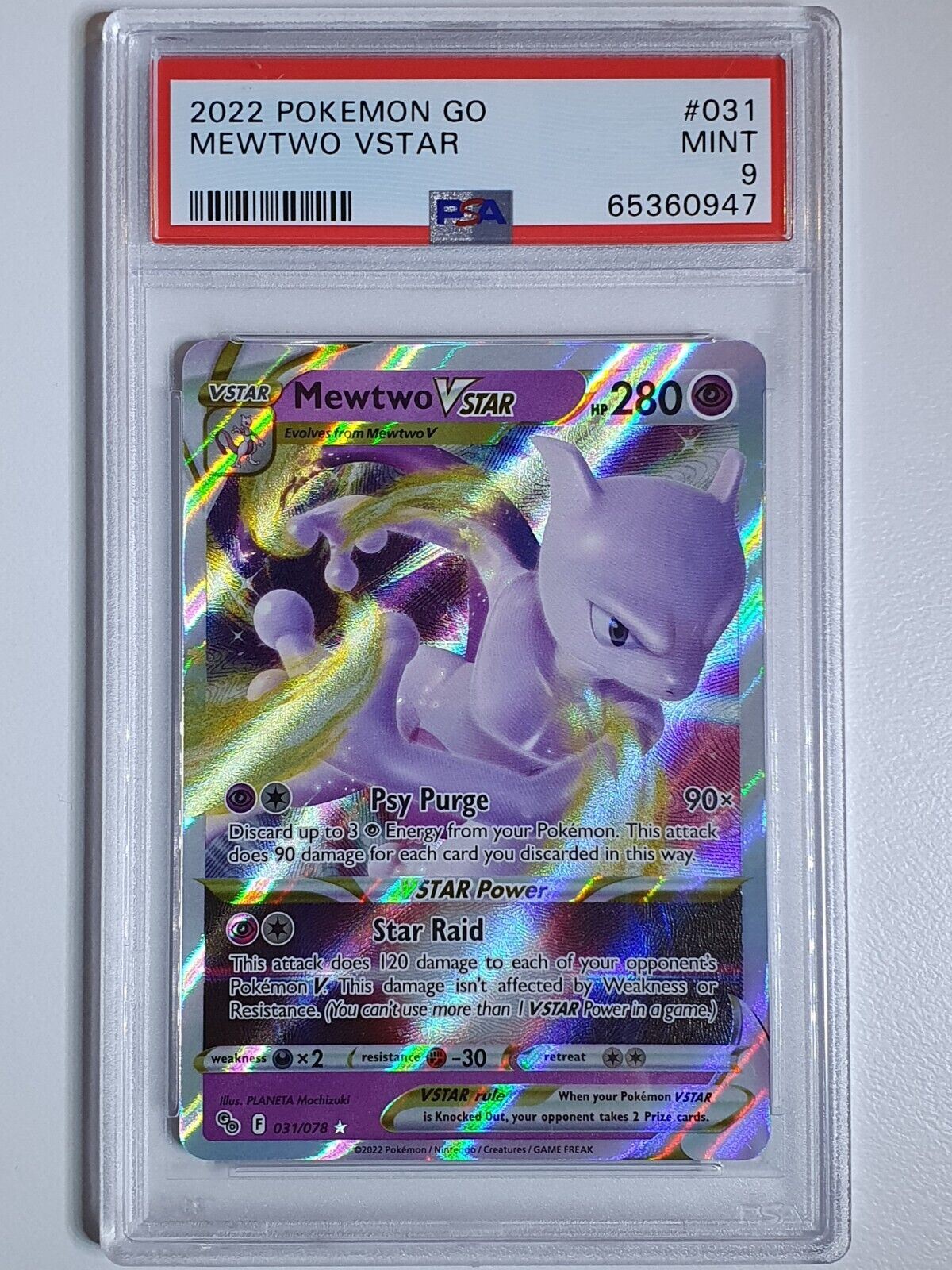 2022 Pokemon Go Mewtwo VSTAR 031/078 Holo - PSA 9