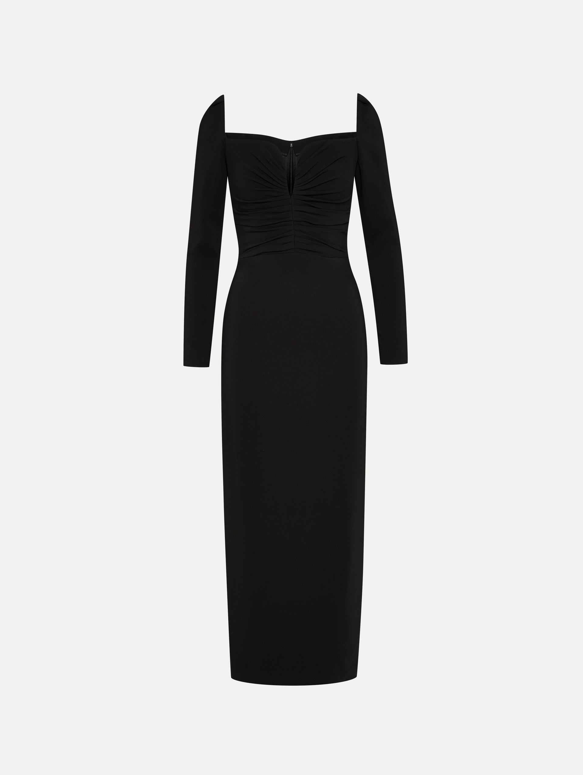 Black Plunging Sweetheart Cocktail Long Sleeve Dress
Front View