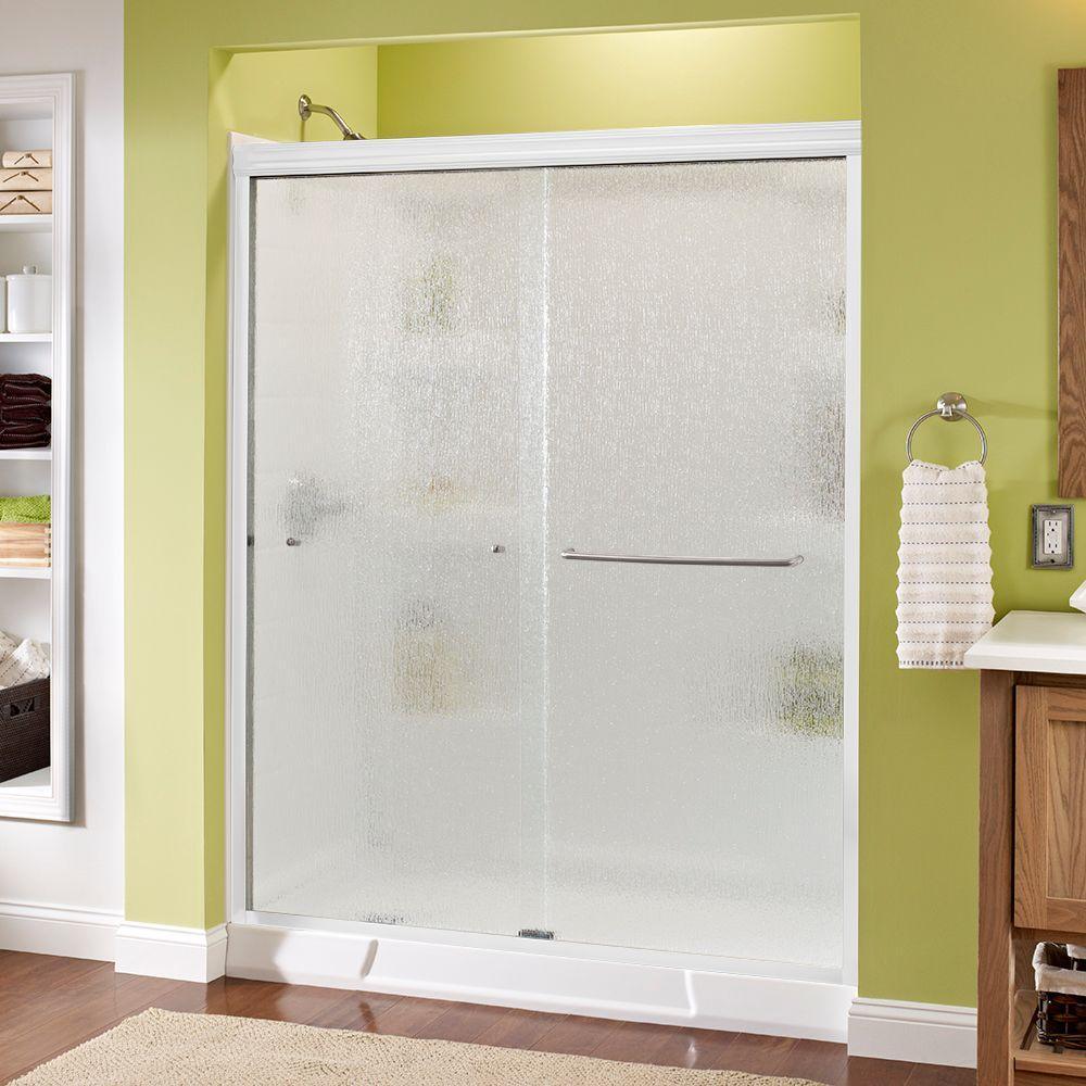 Simplicity 60 in. x 70 in. Semi-Frameless Traditional Sliding Shower Door in Bronze with Rain Glass - Super Arbor
