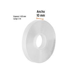 Cinta doble cara reutilizable, transparente 3mx10mm, truper  CDR-310 - Hergui Musical