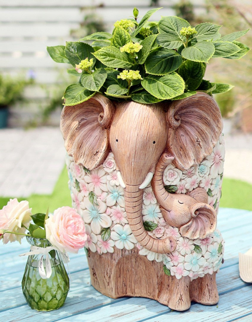 Unique Animal Statue for Garden Ornaments, Beautiful Elephant Flowerpot, Modern Garden Flower Pot, Resin Statue for Garden, Villa Outdoor Decor Gardening Ideas-Grace Painting Crafts