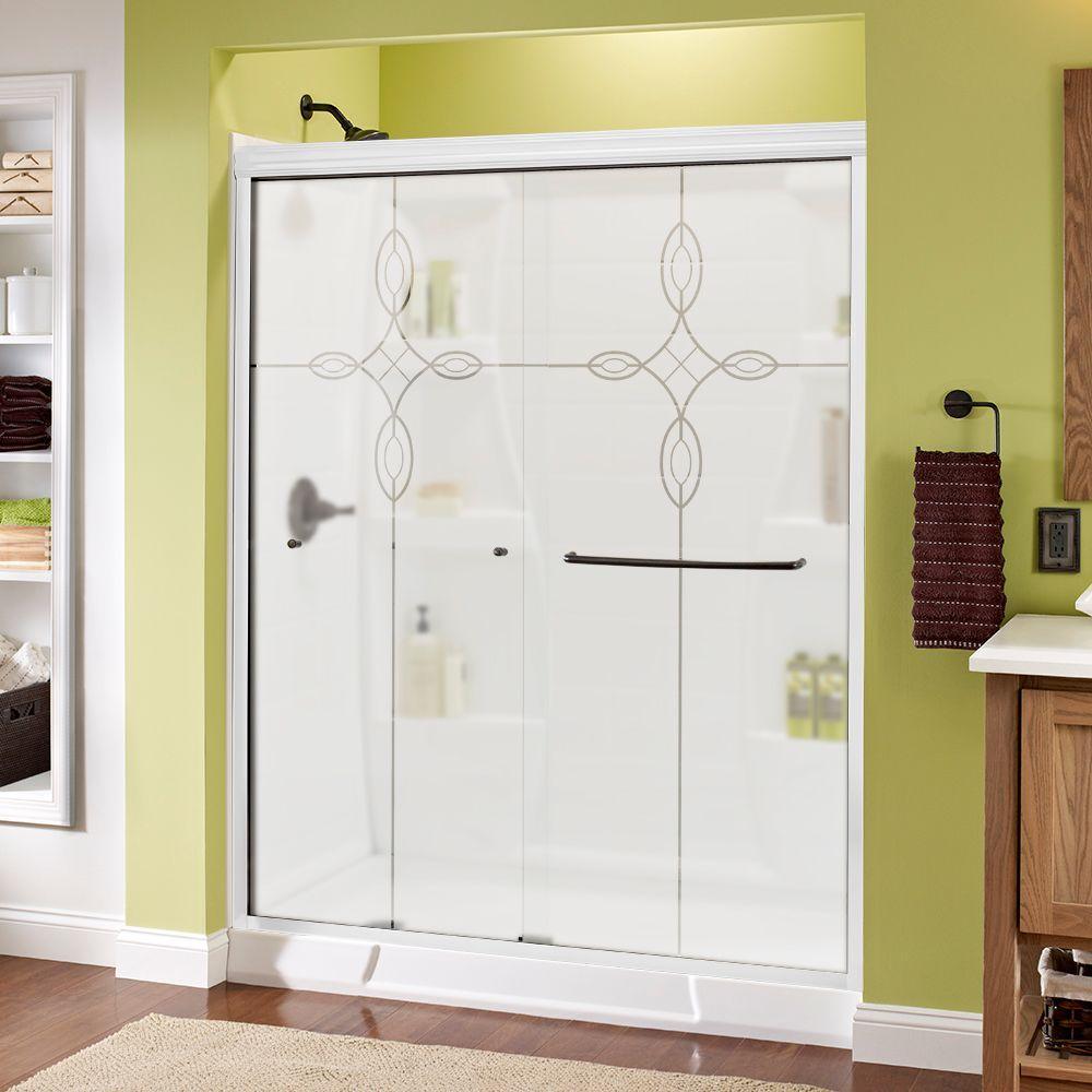 Simplicity 60 in. x 70 in. Semi-Frameless Traditional Sliding Shower Door in Bronze with Rain Glass - Super Arbor