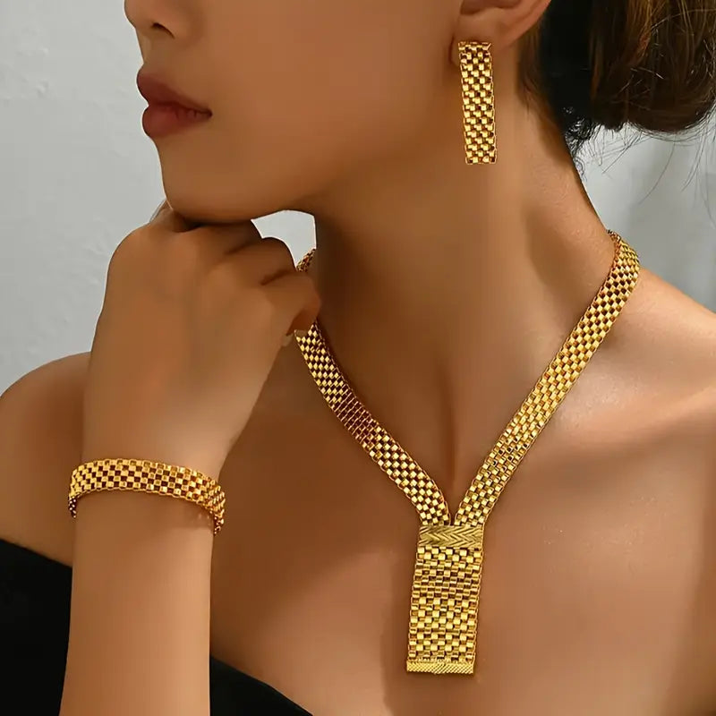 18K Gold Mesh Jewelry Set