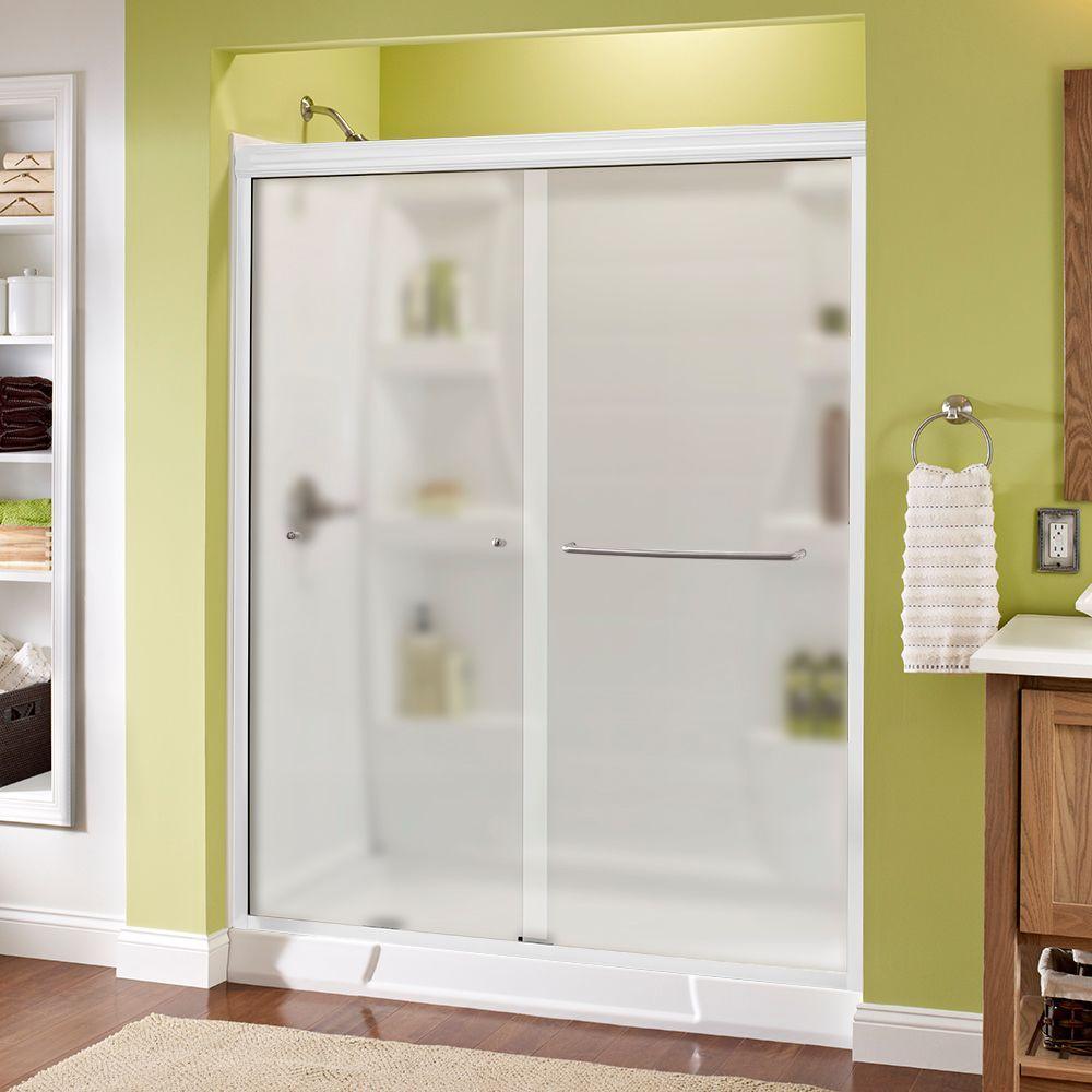 Simplicity 60 in. x 70 in. Semi-Frameless Traditional Sliding Shower Door in Bronze with Rain Glass - Super Arbor