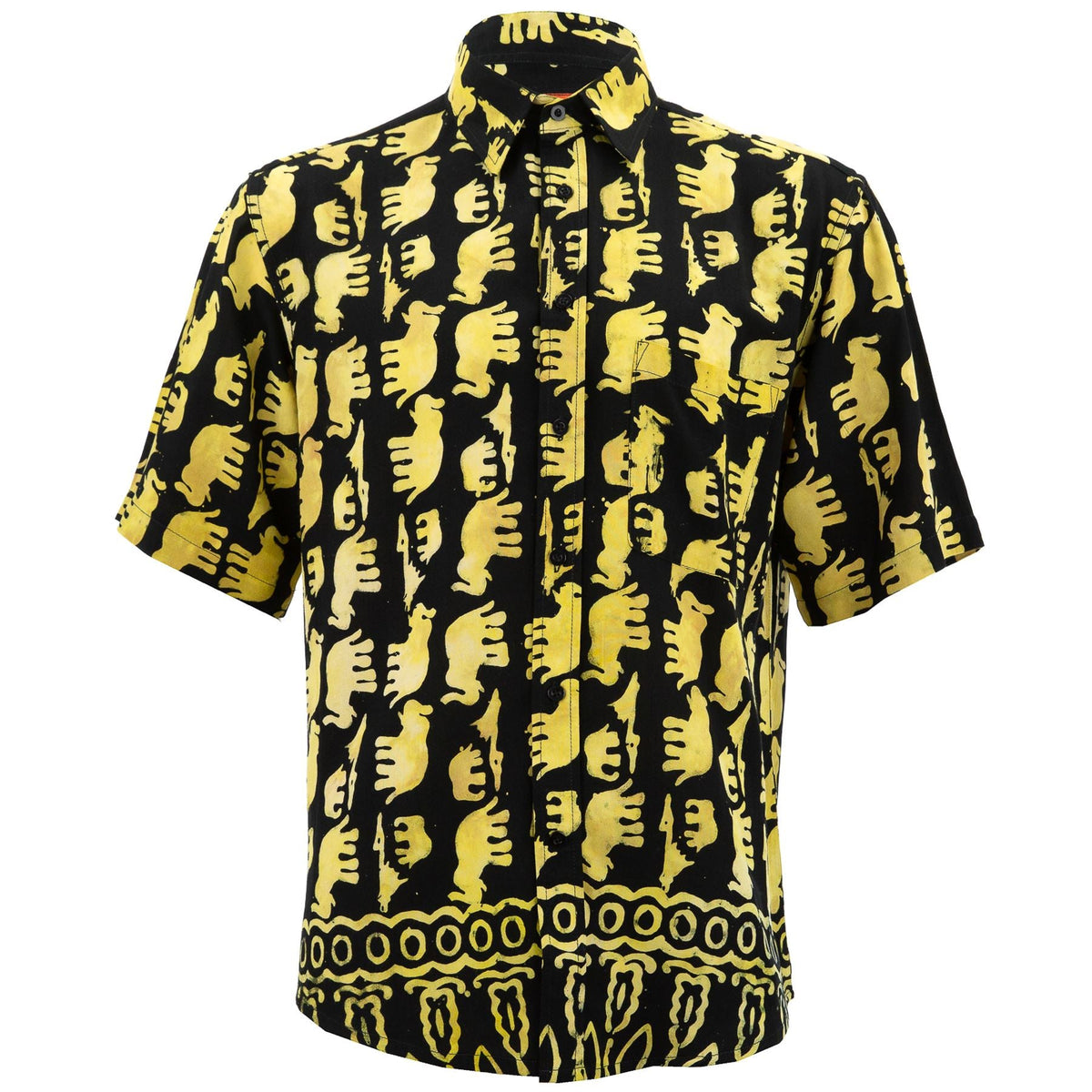 Regular Fit Short Sleeve Shirt - Herd of Elephants - Black