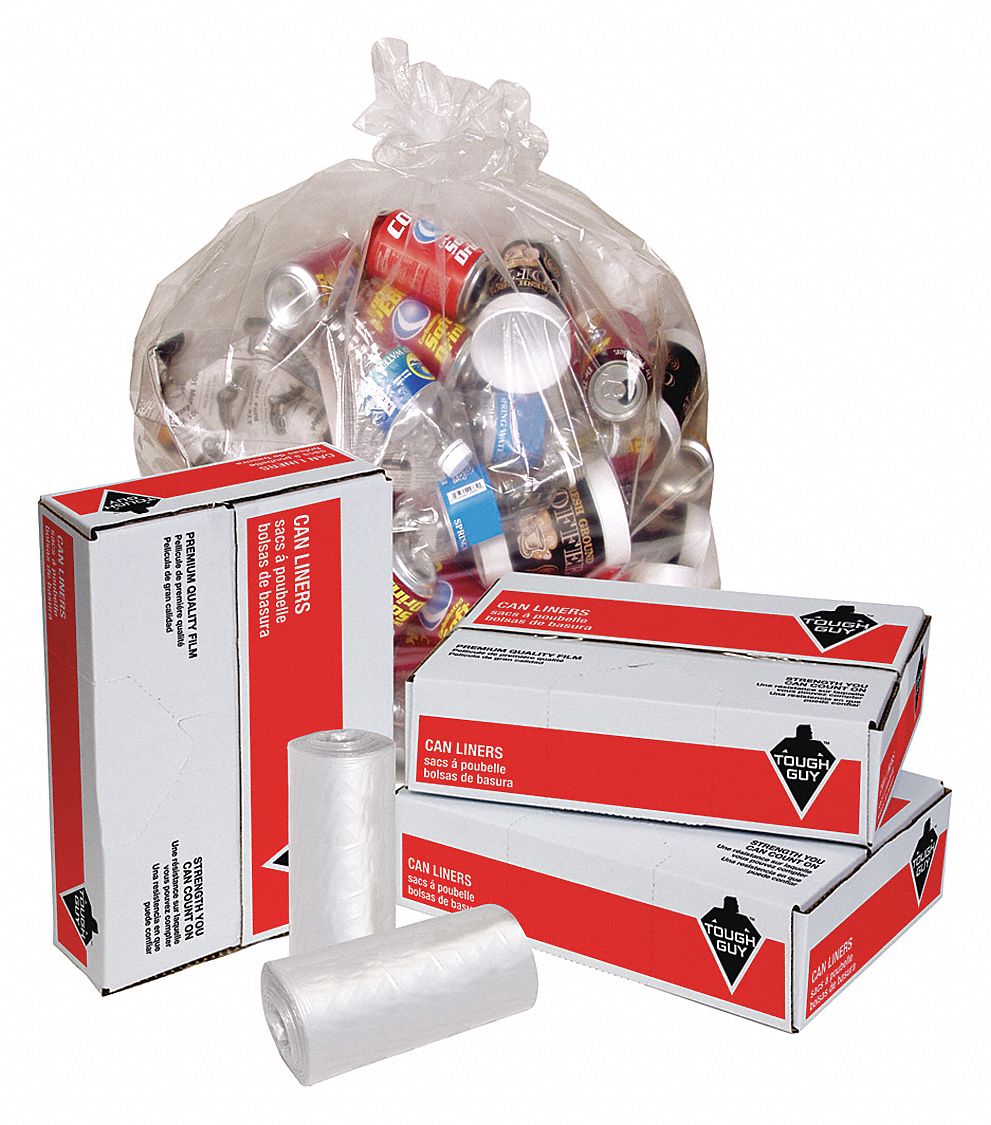 Tough Guy Trash Bag, 33 gal., LLDPE, Coreless Roll, Clear, PK 200 - 31DK42