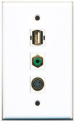 RiteAV - 1 Port RCA Green and 1 Port USB A-A and 1 Port S-Video Wall Plate