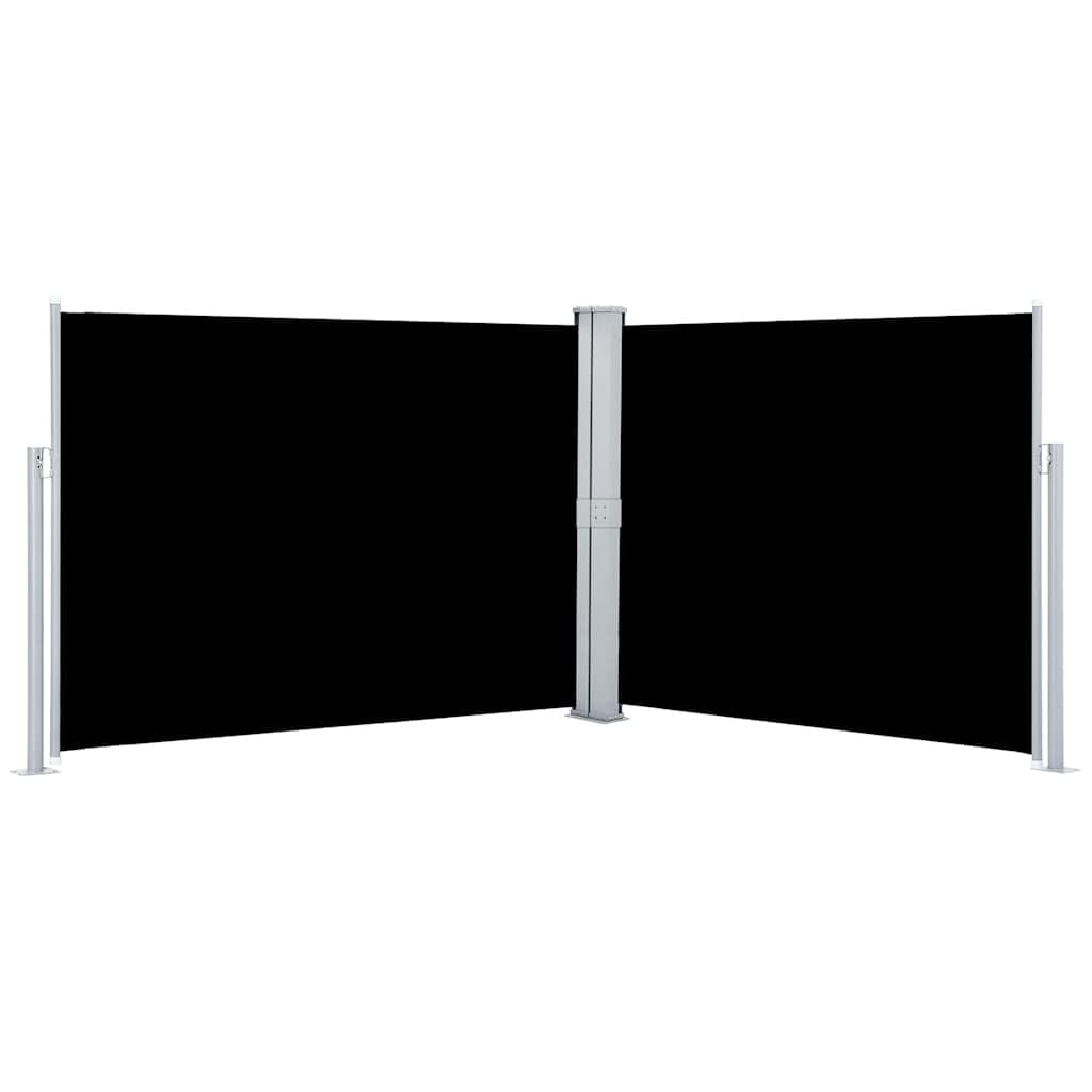 vidaXL Retractable Side Awning in Black || Outdoor Polyester and Steel Privacy Screen || Weather- Garden and Patio Accessory || Includes Mounting Accessories and 2 Posts || 55.1"x393.7"