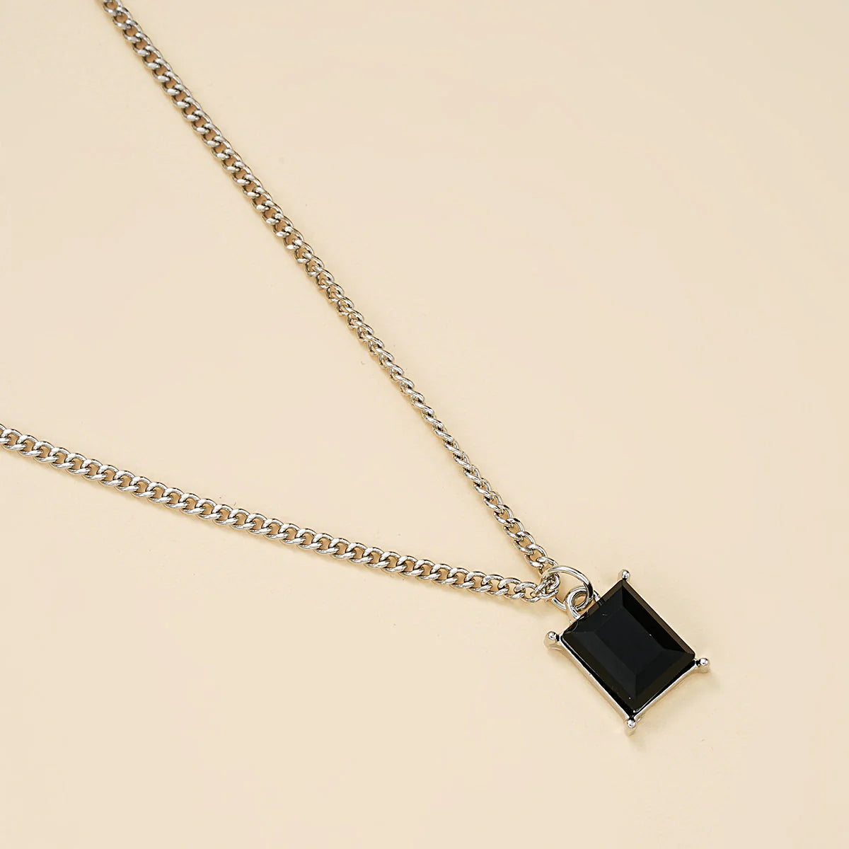 2pc Black Bead Square Pendant Necklace