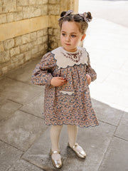 Salvia Embroidered Organic Cotton Dress, Damascus Rosa