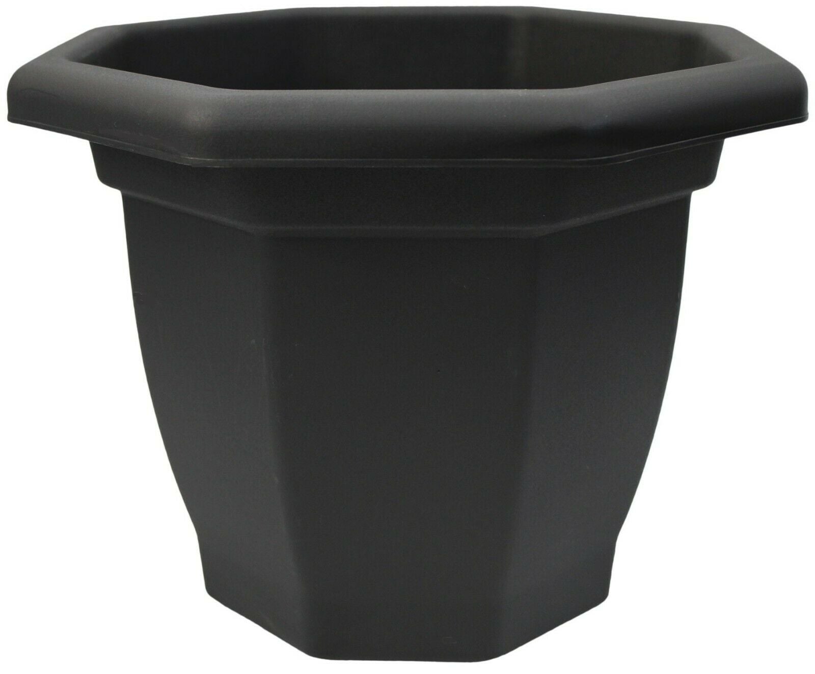 36cm Octagonal Plastic Bellpot Planter, Black - 24L Houseplant/Patio Flower Pot