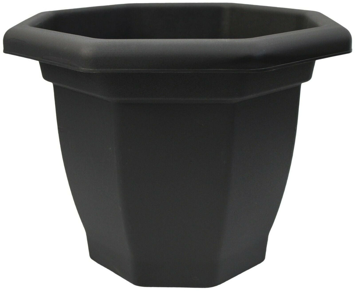 36cm Octagonal Plastic Bellpot Planter, Black - 24L Houseplant/Patio Flower Pot