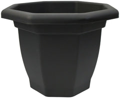 36cm Octagonal Plastic Bellpot Planter, Black - 24L Houseplant/Patio Flower Pot