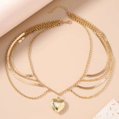 Stacked Gold Heart Pendant Necklace
