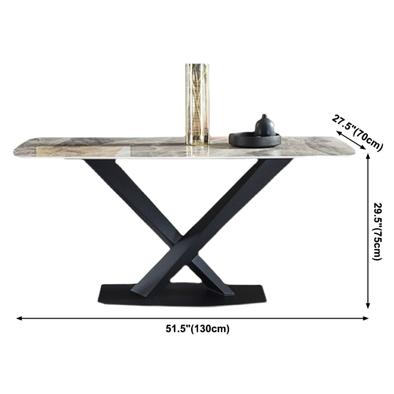 Minimalist Kitchen Gray Dining Table Sintered Stone Rectangle Dining Table with Pedestal Base