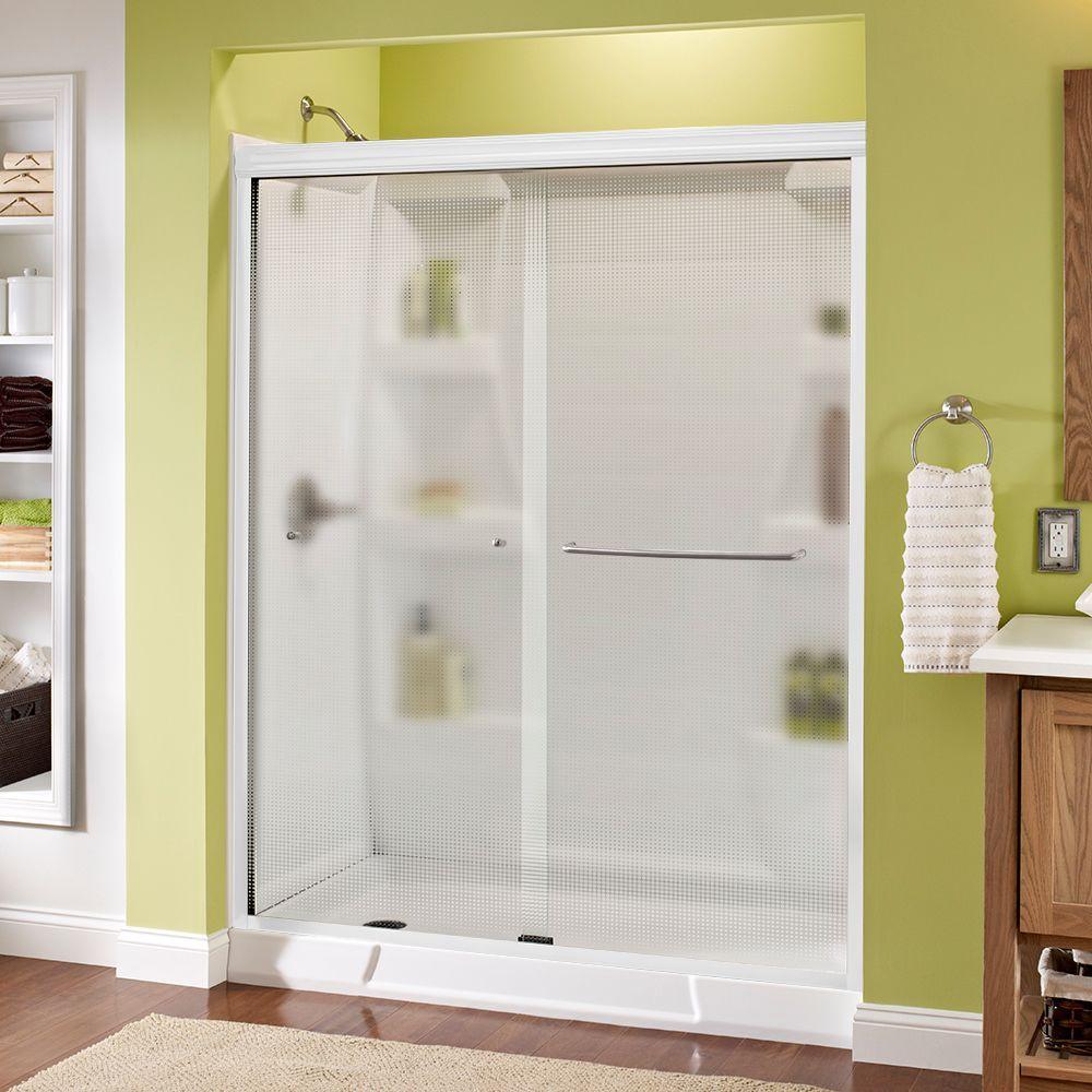 Simplicity 60 in. x 70 in. Semi-Frameless Traditional Sliding Shower Door in Bronze with Rain Glass - Super Arbor