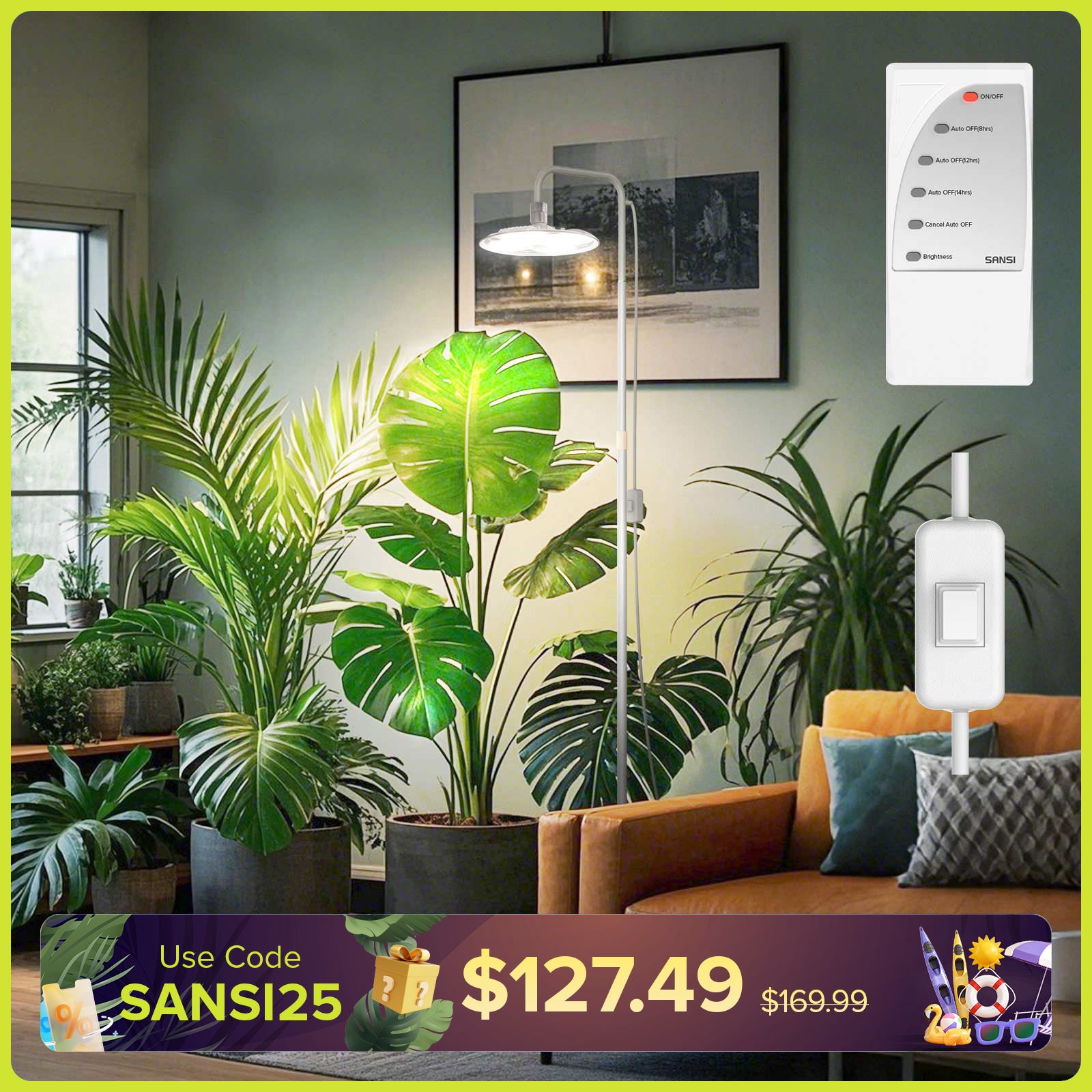 SANSI 100W Tall Standing Grow Light With Remote Control (US/CA ONLY)