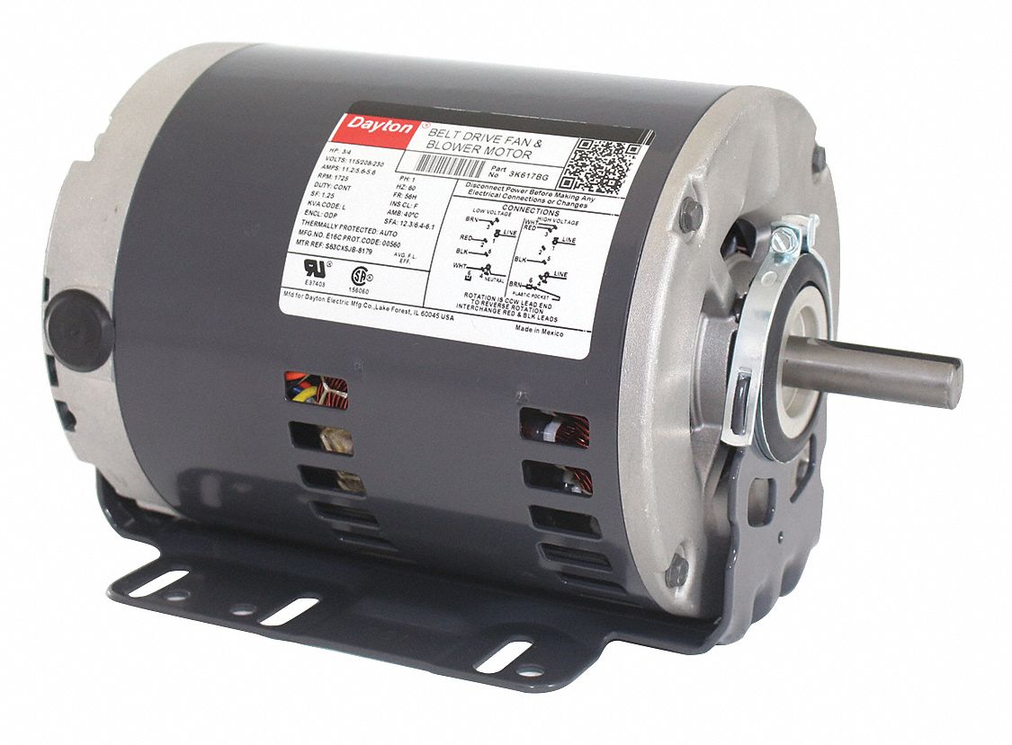 Dayton 3/4 HP Belt Drive Motor, Split-Phase, 1725 Nameplate RPM, 115/208-230 Voltage, Frame 56H - 3K617BG