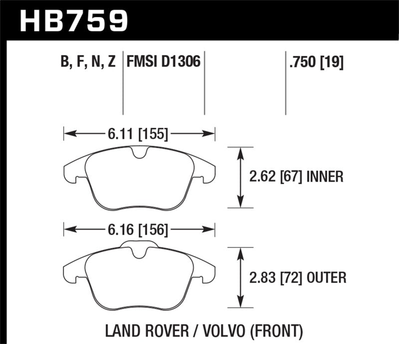 Hawk 11-16 Volvo S60 / 07-16 Volvo S80 (w/ 300mm Rotors) HPS Street Front Brake Pads - HB759F.750