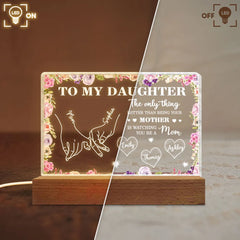 To My Daughter Mom And Daughter Holding Hands Custom Kids Names - Personalized Acrylic Block LED Night Light - Mother's Day Gift For Daughter