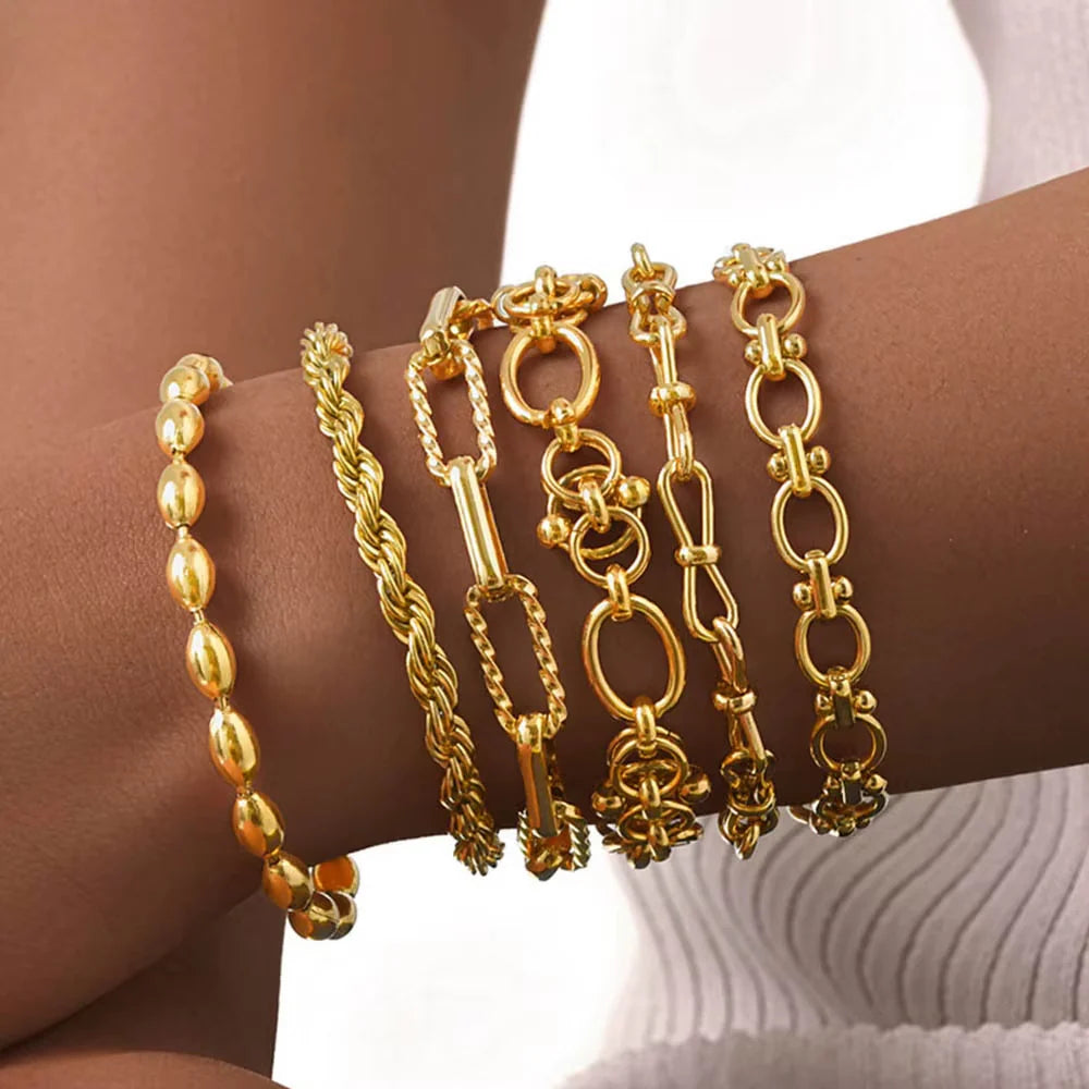 6pc Mixed Chain Bracelet Stack