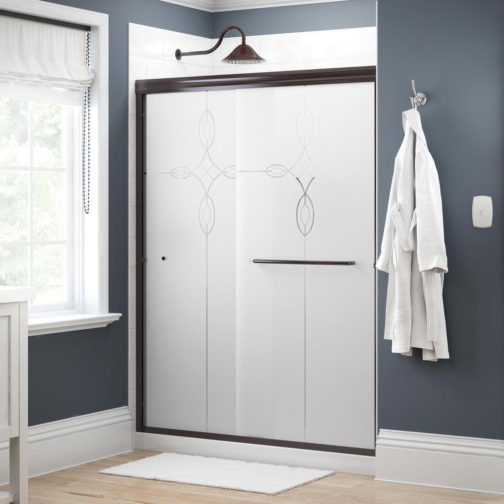 Simplicity 60 in. x 70 in. Semi-Frameless Traditional Sliding Shower Door in Bronze with Rain Glass - Super Arbor