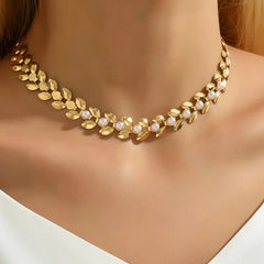 Pearl Leaf Choker Necklace