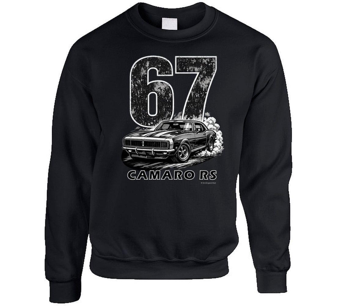  "1967 Camaro RS vintage black sweatshirt with distressed graphics - retro muscle car pullover"