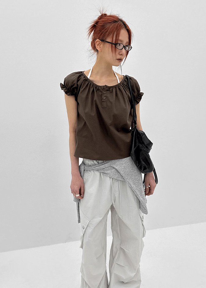 Jemjem Shirring Puff Short Sleeve Blouse