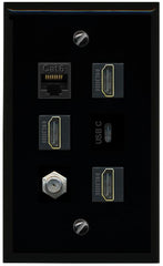 RiteAV CAT6 Coax 3 HDMI USBC Flat/Solid Wall Plate [Black]