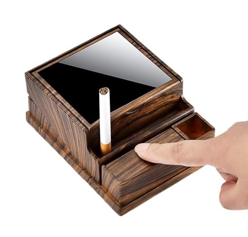 Cigarette Case Pop-up Dispenser Automatic 40 Large Capacity Box Holder Storage Moisture Proof Single Press Click Vintage Retro Smoking Accessory Smokers Men Gift (Wooden, Push-Bar)