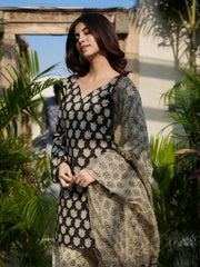 Jasmin Black Cotton Kurta Set with Farshi Salwar and Kota Doriya Dupatta