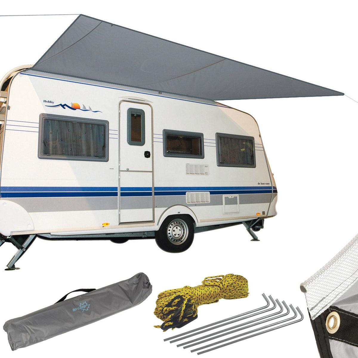 BO-CAMP Sonnensegel XL Wohnwagen Wohnmobil Markise Vordach Keder Bus 4,6 x 2,4 m