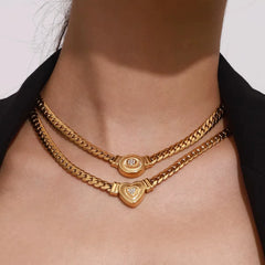 Ribbed Circle Heart Necklace