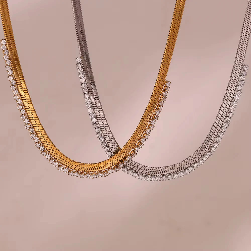 18K Diamond Herringbone Chain Necklace