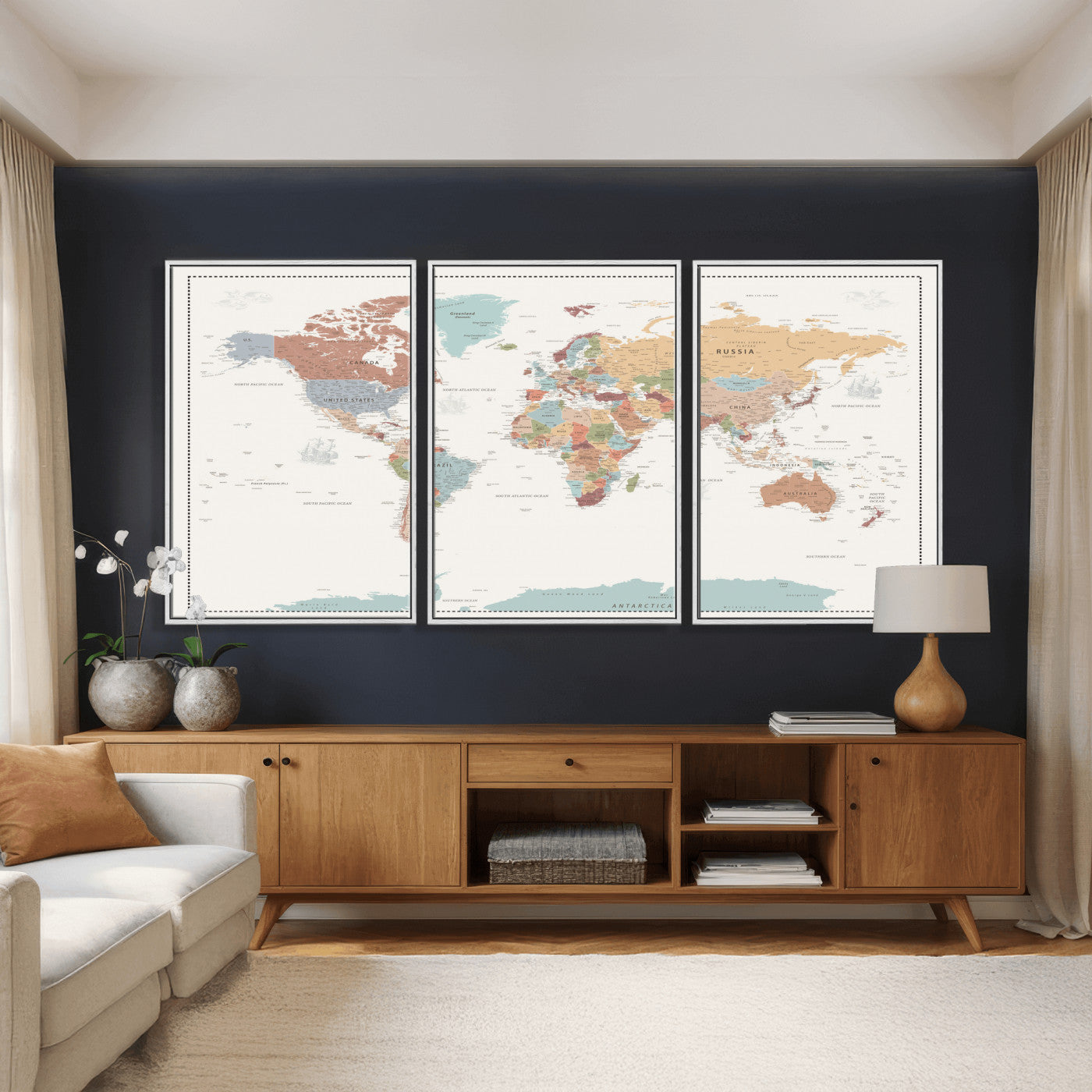 63447567-MGV-CV-36X24 - World Map Wall Art Canvas Print, Modern Decorative Framed Map Artwork Prints for Living Room, Office, Bedroom Wall Decor