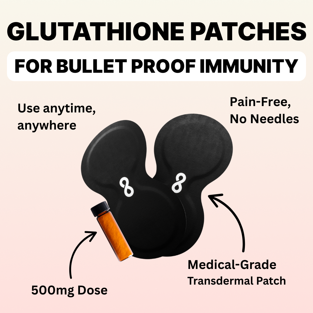 High Dose Glutathione Patches kit packaging on neutral background.