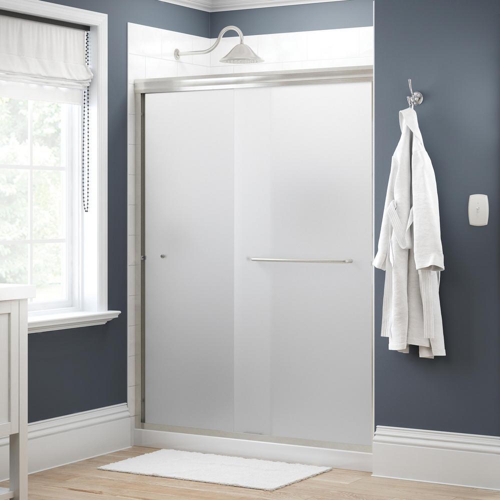 Simplicity 60 in. x 70 in. Semi-Frameless Traditional Sliding Shower Door in Bronze with Rain Glass - Super Arbor