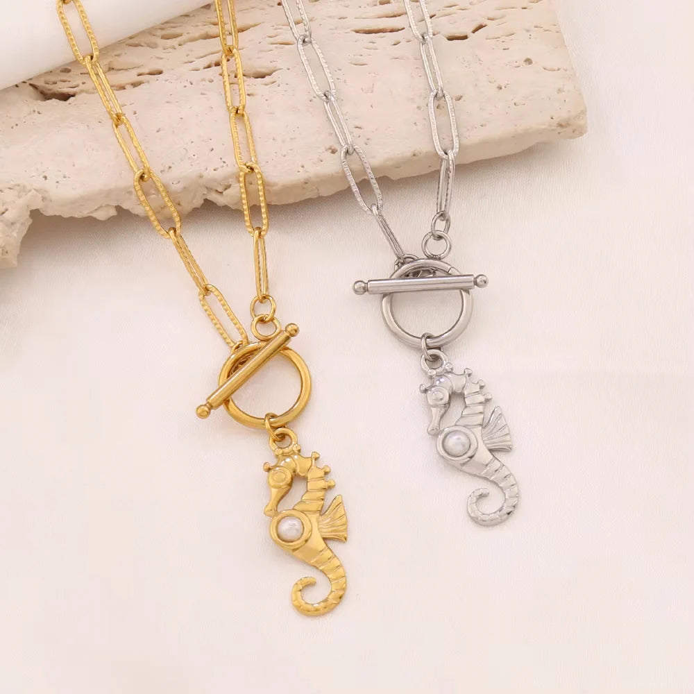 Pearl Seahorse Toggle Necklace