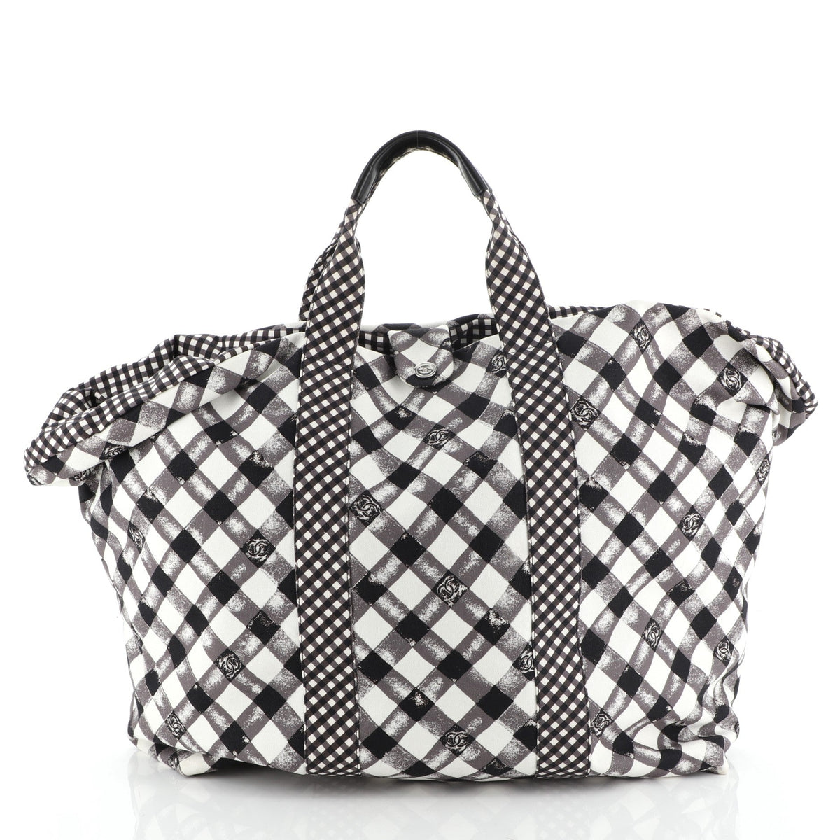 Chanel Weekender Tote Gingham Print Canvas Large