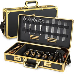 Noverlife Upgraded Large Barber Travel Briefcase, 22x11x5in Portable Barber Carrying Suitcase Salon Case with Code Lock, Gold Barbershop Travel Case Hairdresser Tool Storage Organizer Box for Clipper
