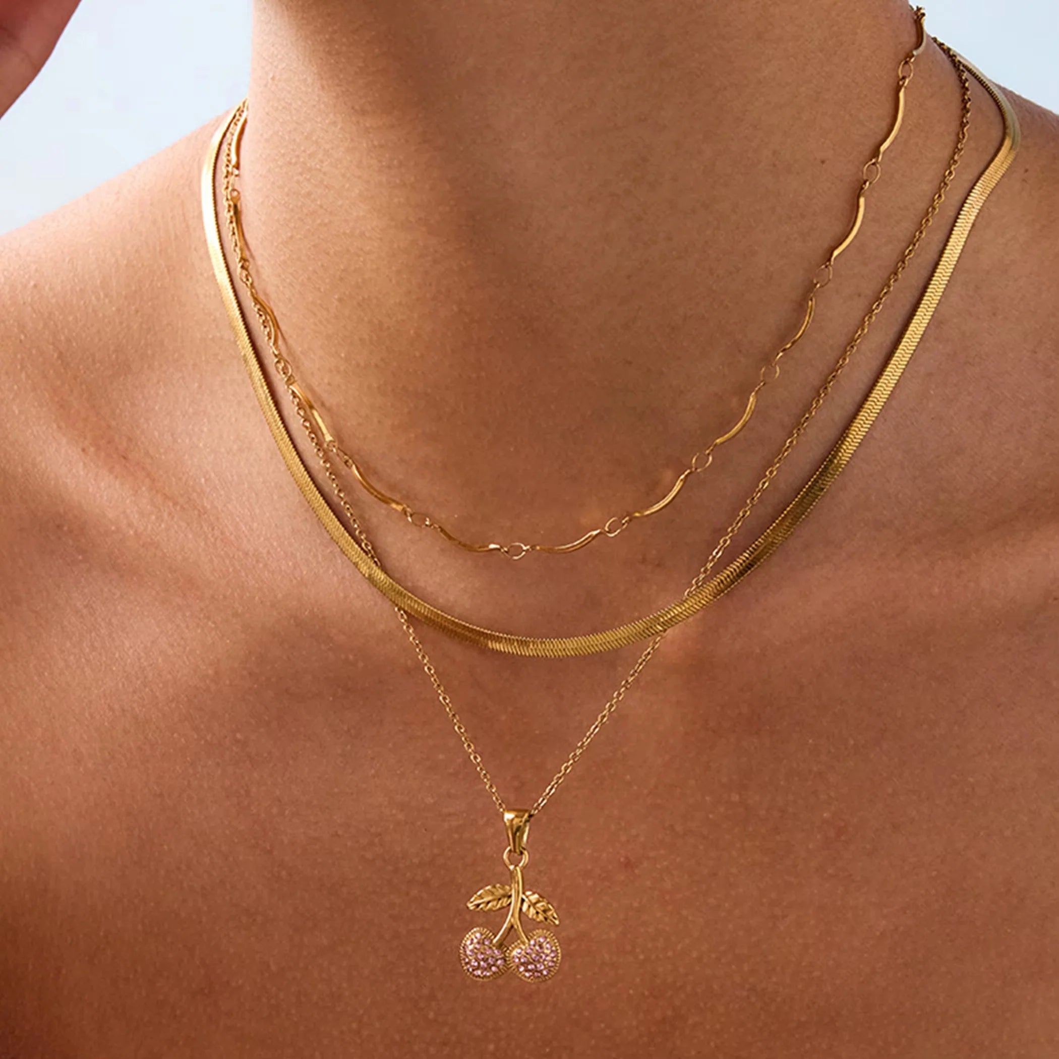 18K Cherry Blossom Necklace Stack