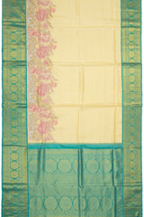 Kanchipuram Silk Butta Pastel Lemon Yellow Saree With Cut Work Border