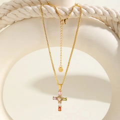 Rainbow Cross Necklace
