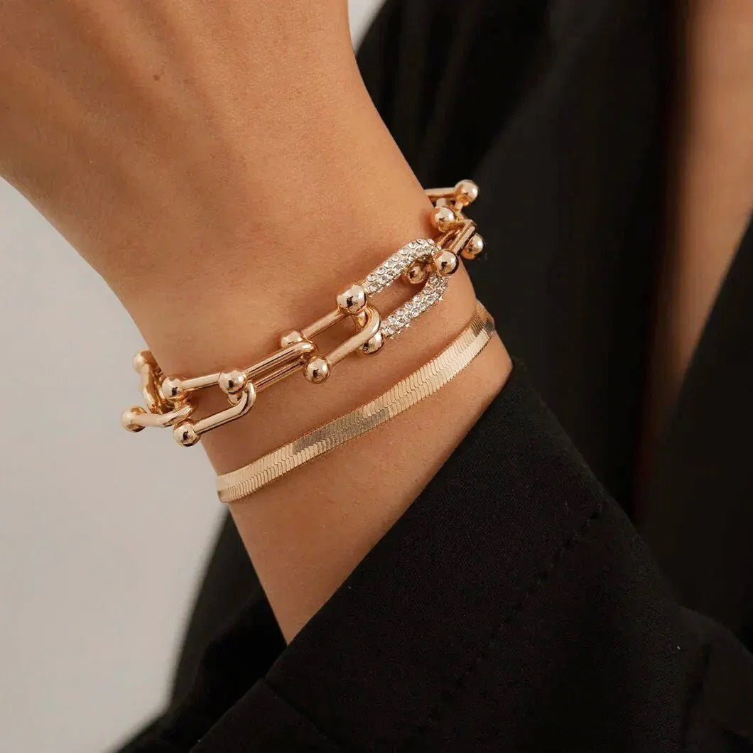 2pc Mixed Chain Bracelet Set
