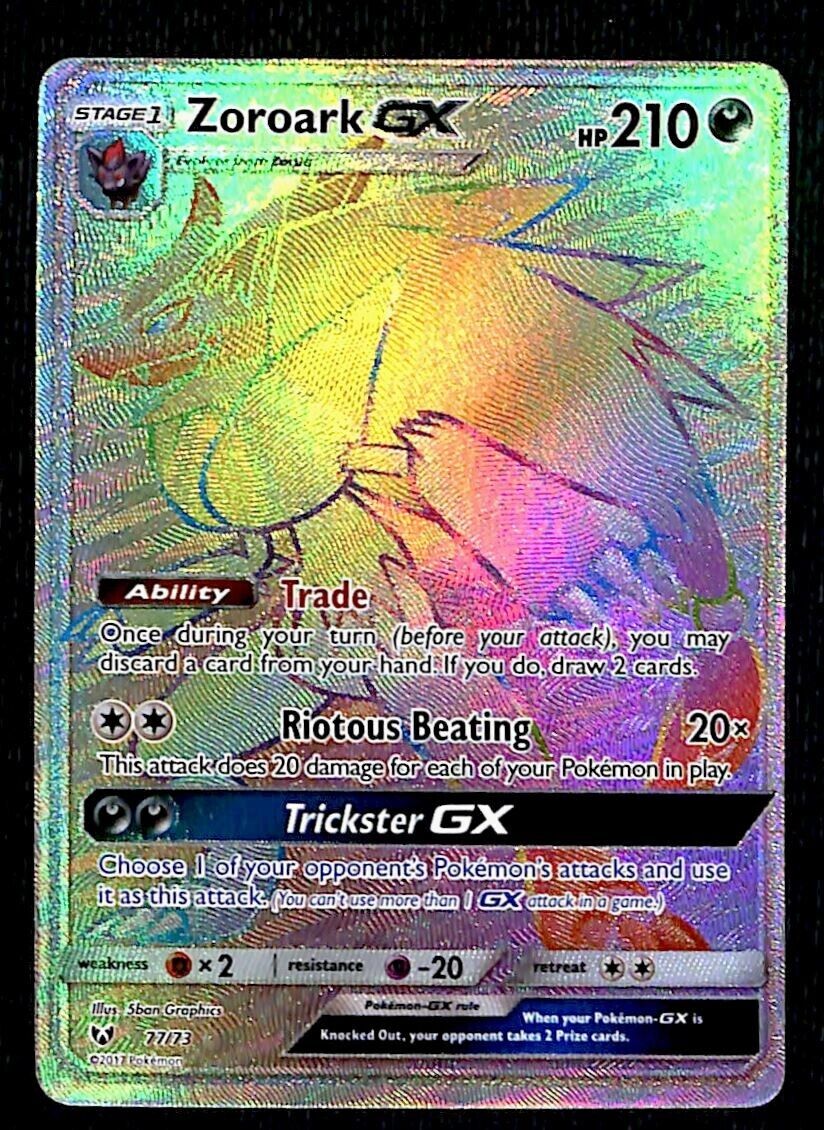 Zoroark GX Rainbow Rare Shining Legends 77/73, NM Pokemon Card