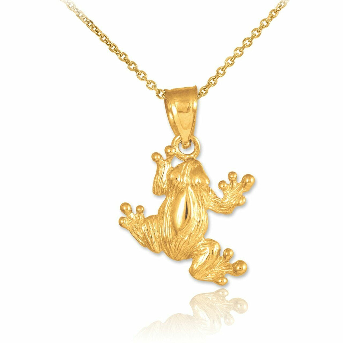 Solid 14k Yellow Gold Small Textured Gold Frog Charm Pendant Necklace