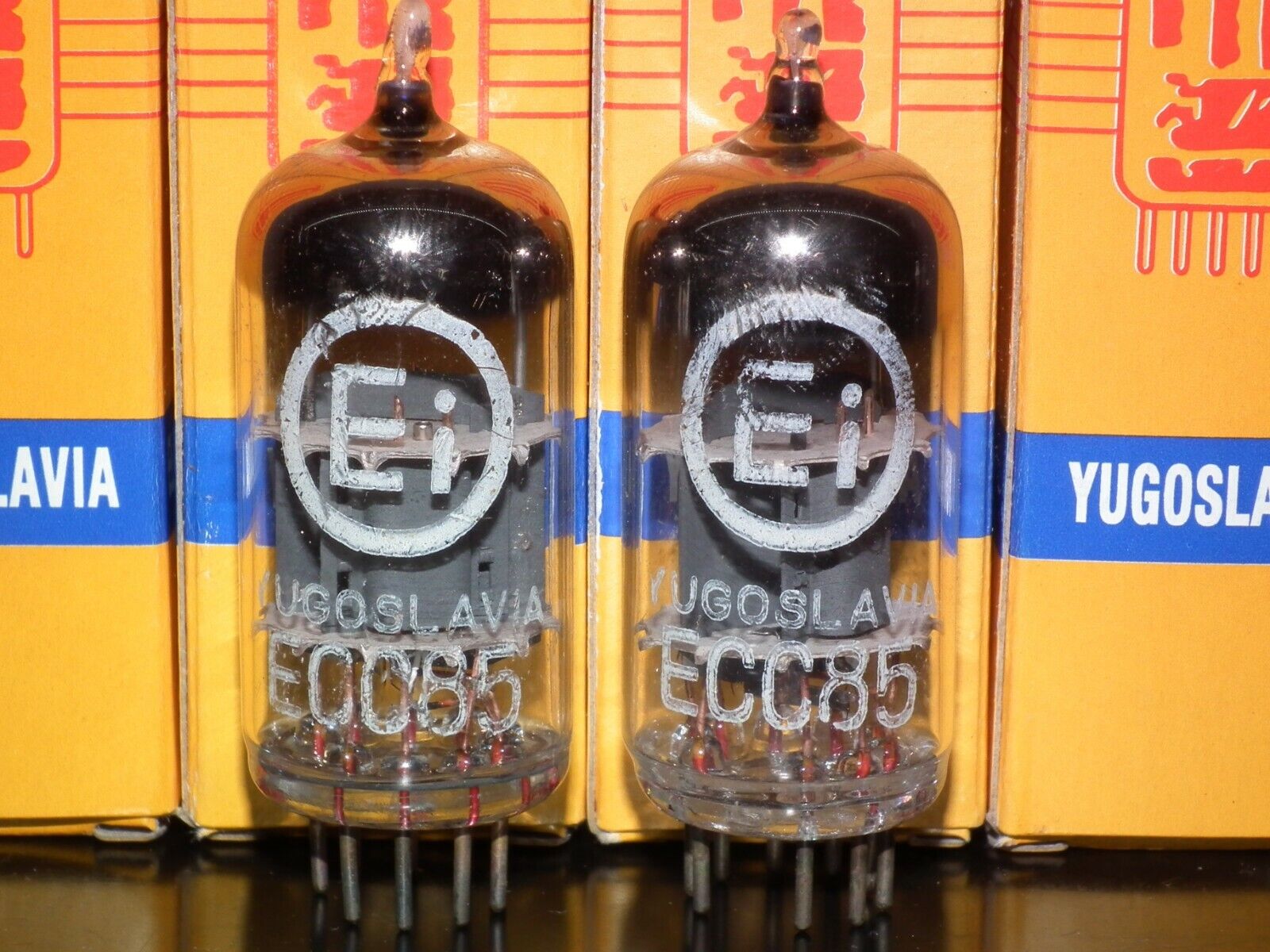 ECC85 6AQ8 EI Philips NOS NIB Platinum matched pair, old type early 70s