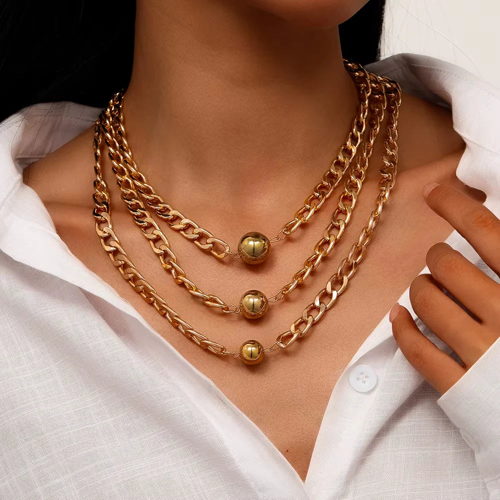 3pc Gold Ball Necklace Set