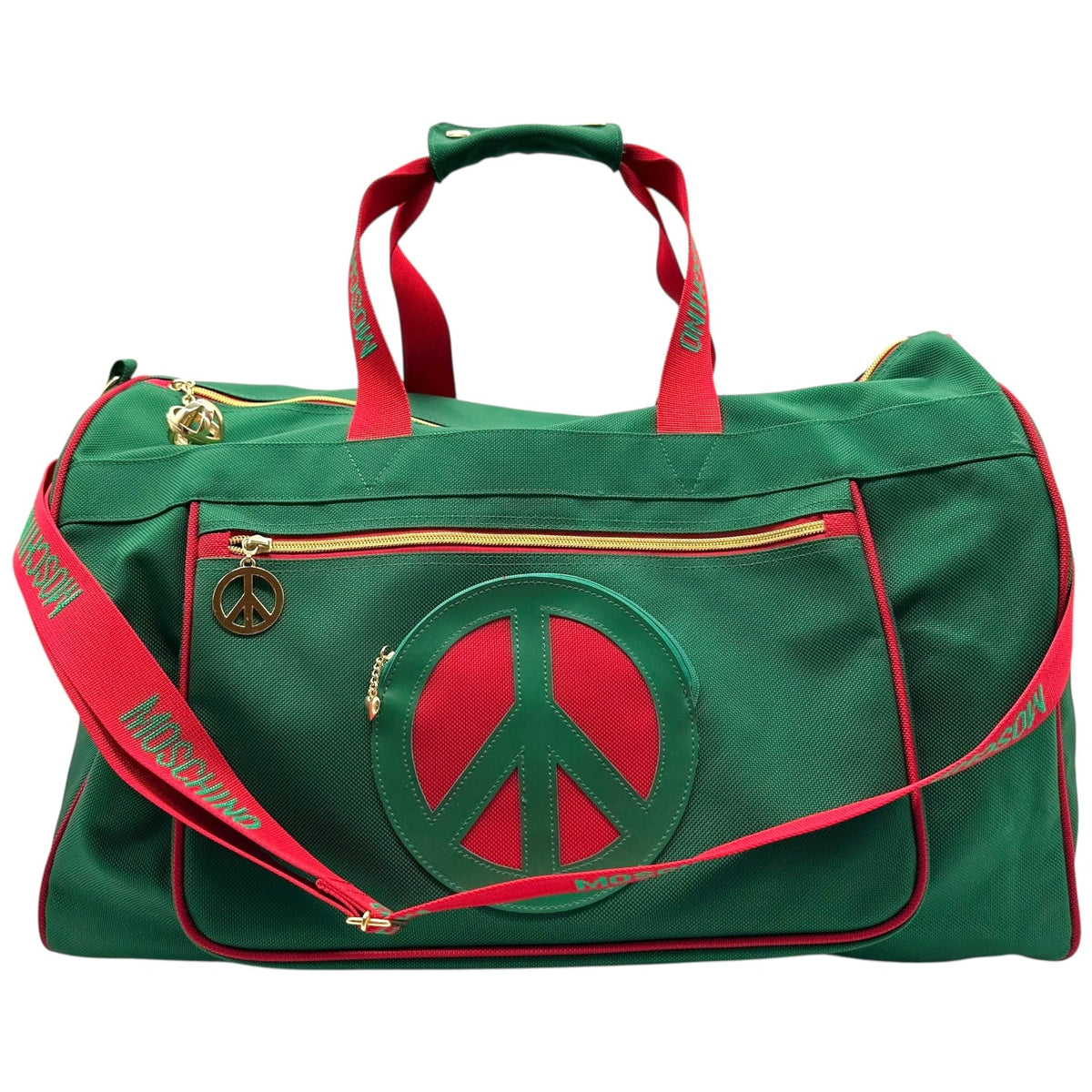 Moschino 90's Green Red Peace Sign Duffle Bag